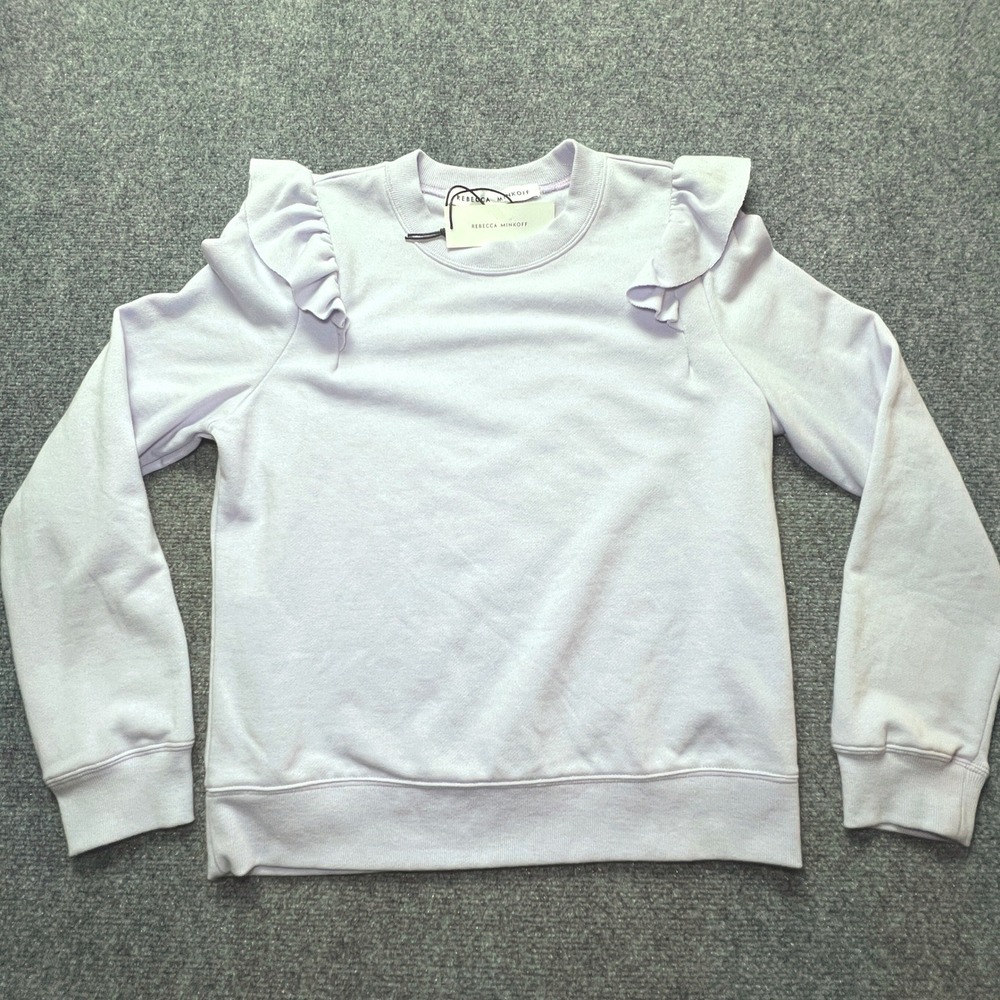Rebecca Minkoff Sammy Sweatshirt Violet Purple Ruffle Shoulder Pullover M NEW